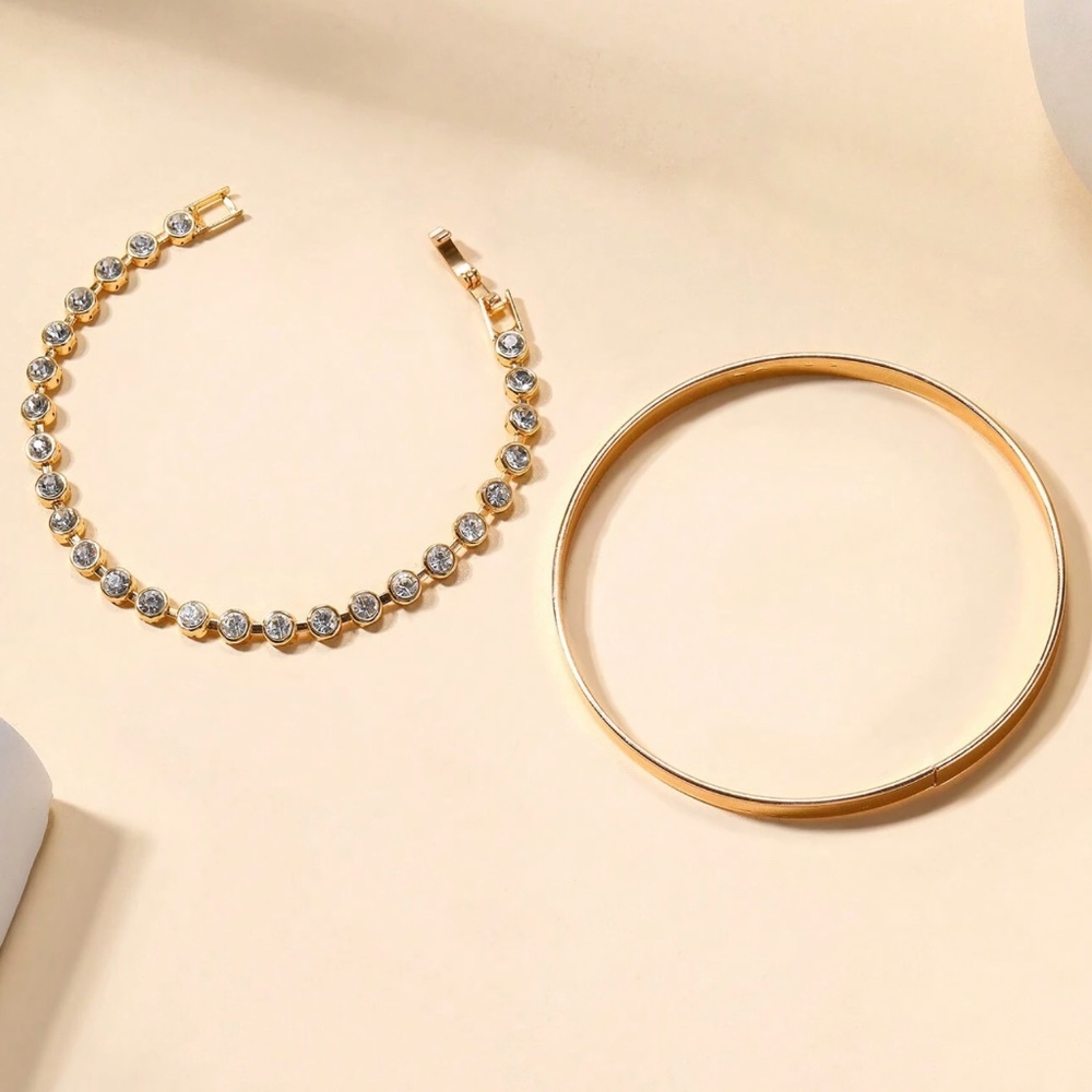 Luxe Rhinestone Minimalist Bracelet Set - Picture 2 of 12